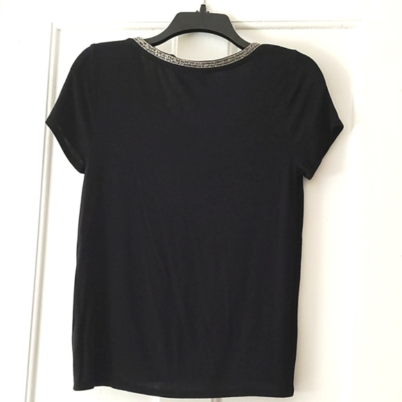 JENNIFER LOPEZ BLACK SHORT SLEEVE SWEATER RHINESTONE COLLAR NECKLINE-SIZE XS - Picture 2 of 9